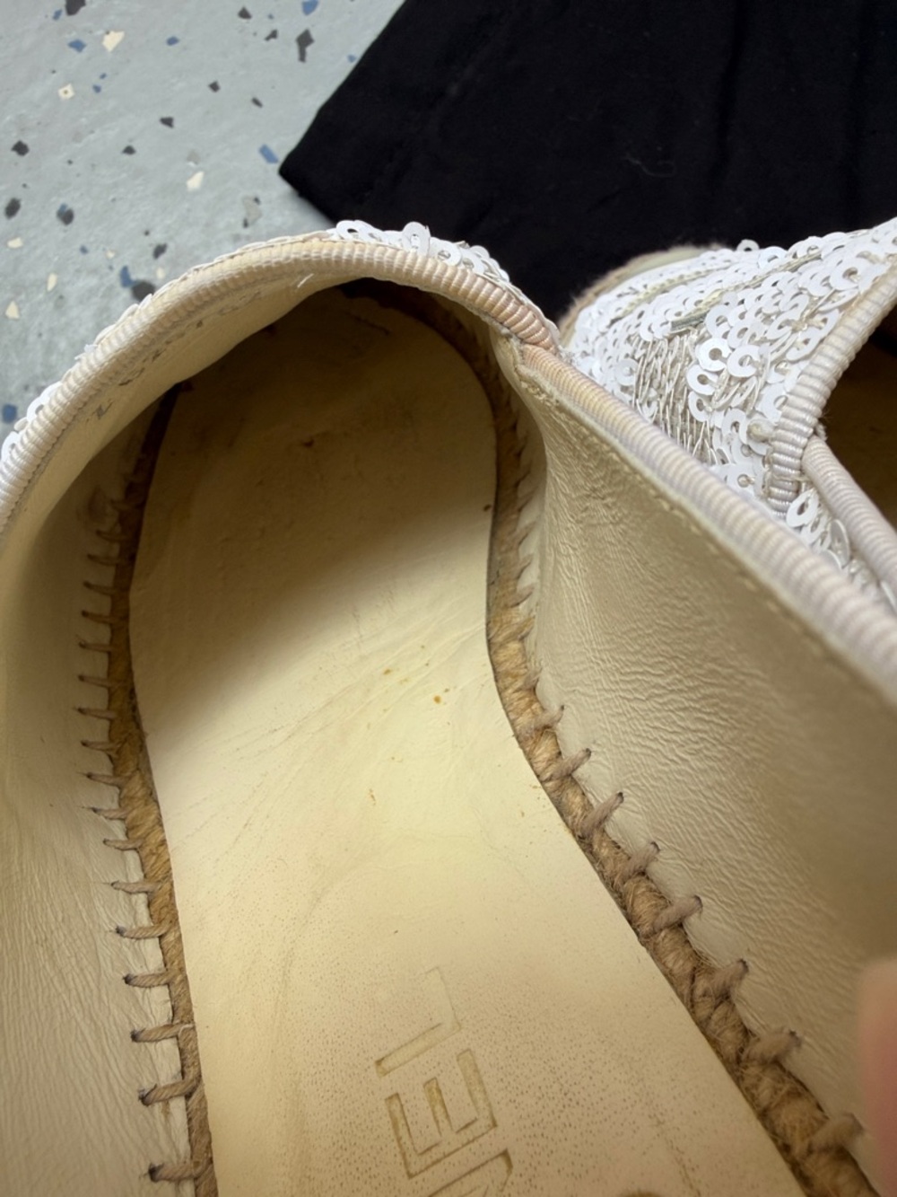 CHANEL Cream and White Sequined Espadrille Flats - Picture 6 of 14